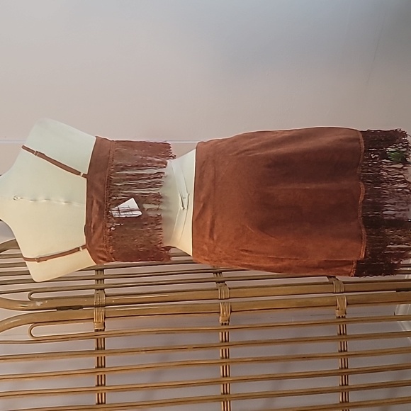 Cider brand brown skirt and crop top fringe set top small skirt large mini skirt - Picture 5 of 15